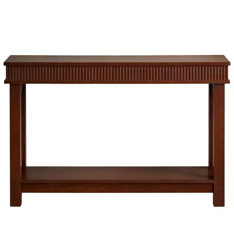 GustoWave Farmhouse Fluted Console Table - 2 Tier Wooden Entryway Table with Shelf Storage, Sofa Table Behind Couch for Entrance, Living Room