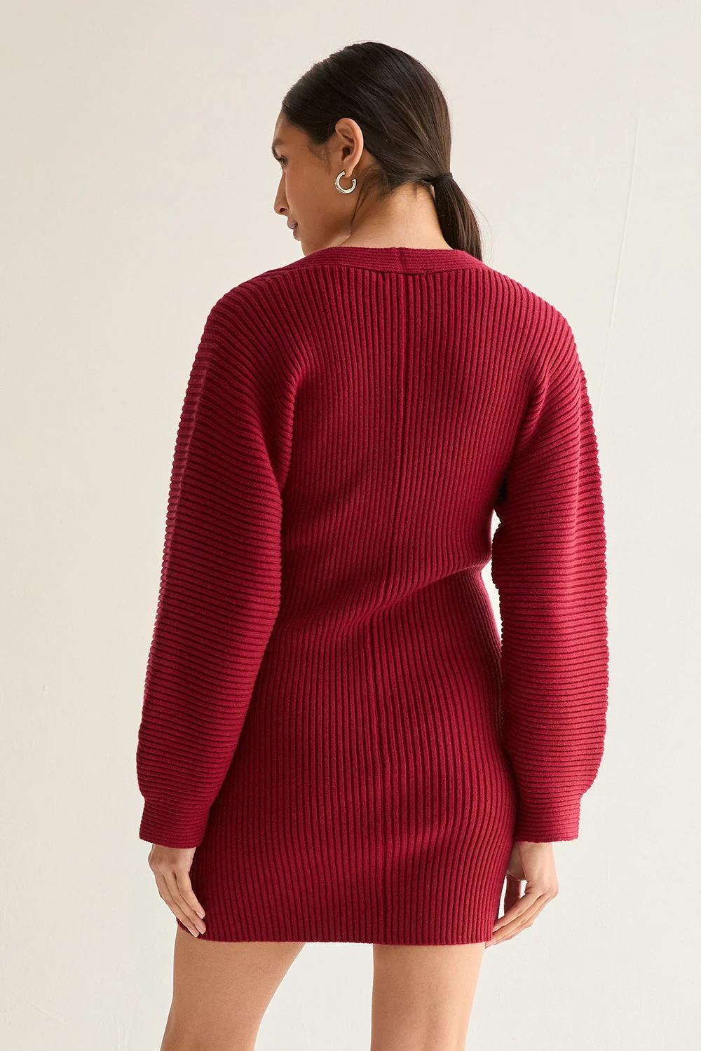 Hourglass Mini Sweater Dress with Balloon Sleeves V-Neckline