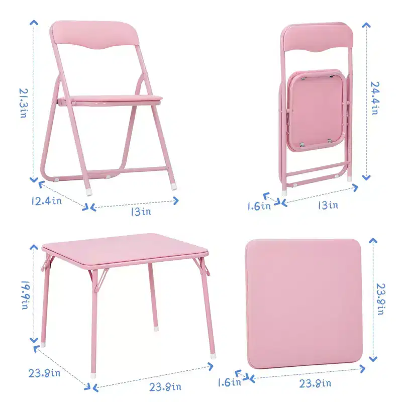 Comfortable Cushioned Kids Table and Chairs Set  5-Piece Folding Square Activity Table for Eating, Reading  Sturdy Metal Frame, Upholstered Seats