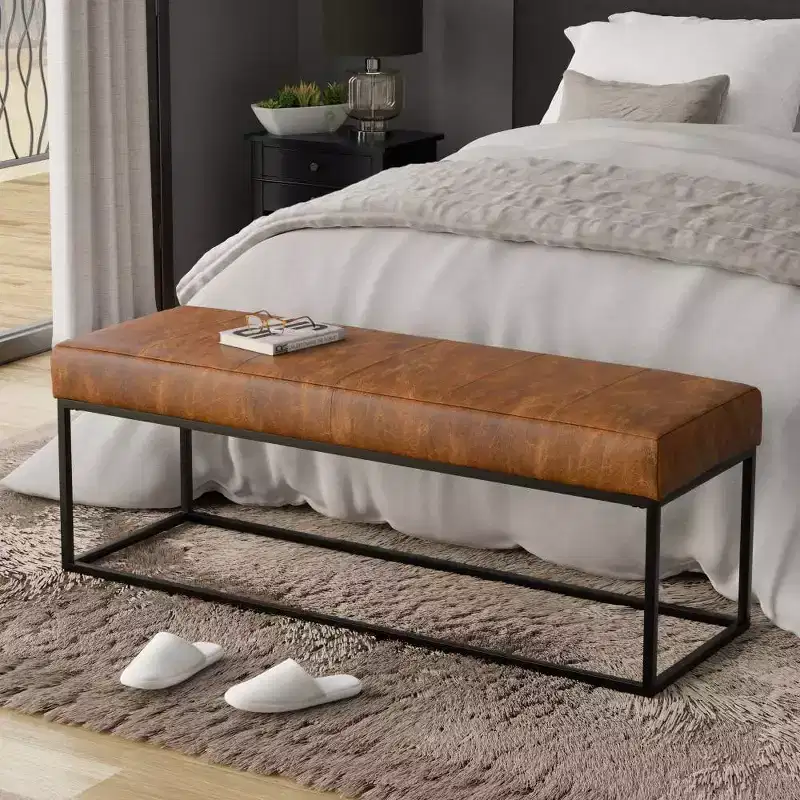 WyndenHall 56" Wide Gwendolyn Contemporary Modern Recntagle Ottoman Bench Tan