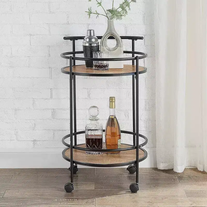 Serving Bar Cart in Weathered Oak and Black
