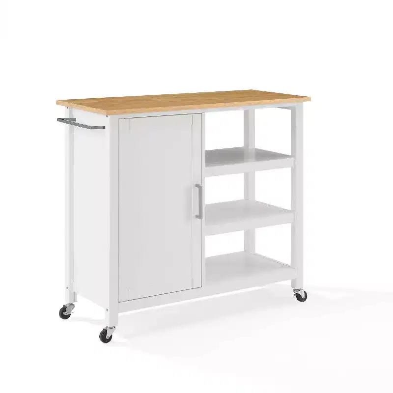 Tristan Open Kitchen Island Cart White/Natural - Crosley: Adjustable Shelves, Towel Bar, Mobile Design