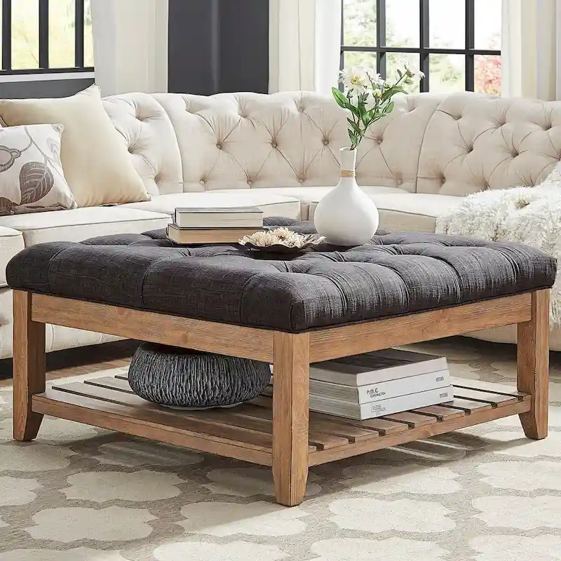 Lennon Pine Planked Ottoman Coffee Table by iNSPIRE Q Artisan