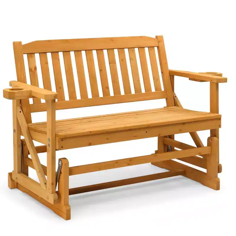 Karl Home | Double-Seat Fir Wood Patio Glider Bench with Vertical Slat Backrest
