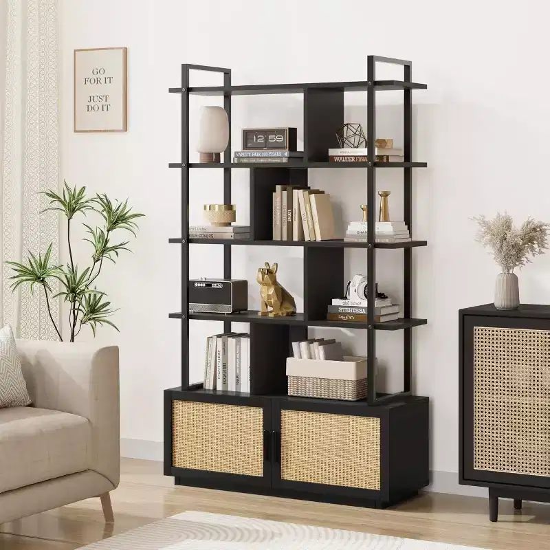 Industrial Bookcase with Storage Cabinet, 4-Tier Open Shelf, 70.87 Inch Tall