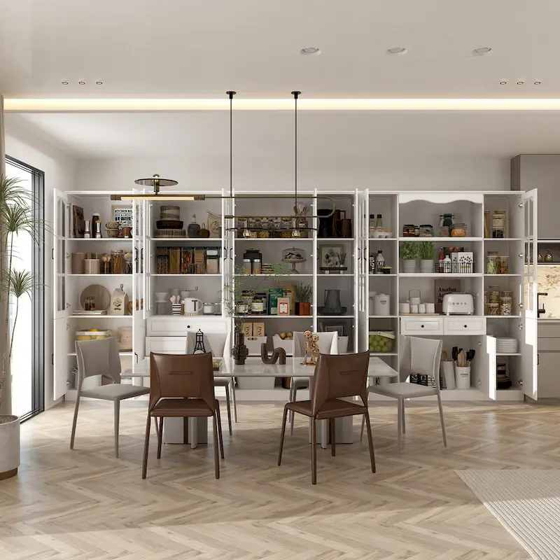 Kitchen Cabinet Clear Visibility Tempered Glass Showcase Combo Cabinet