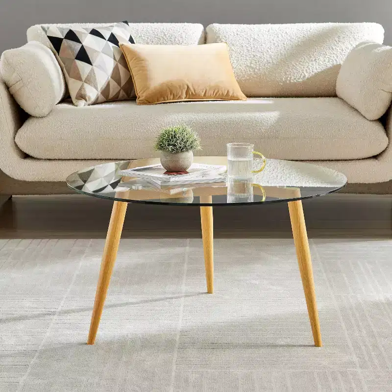 Van Beuren Round Mid-Century Modern Glass Top Coffee Table - Danya B.