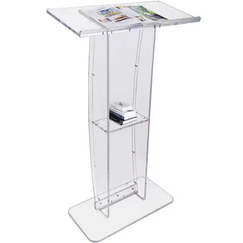 VEVOR Acrylic Podium, 47 Clear Acrylic Podium Stand with Wide Reading Surface & Storage Shelf, Floor-standing Clear Pulpits Acrylic, Clear