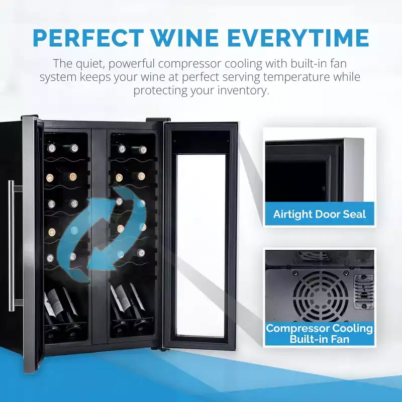 Newair 24-Bottle 20 Stainless Steel Freestanding Dual Zone Wine Fridge
