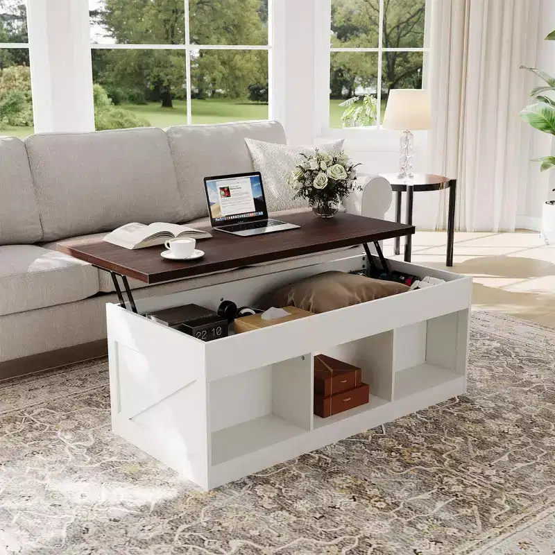Lift Top Coffee Table with Hidden Storage, Farmhouse Accent Table for Living Room