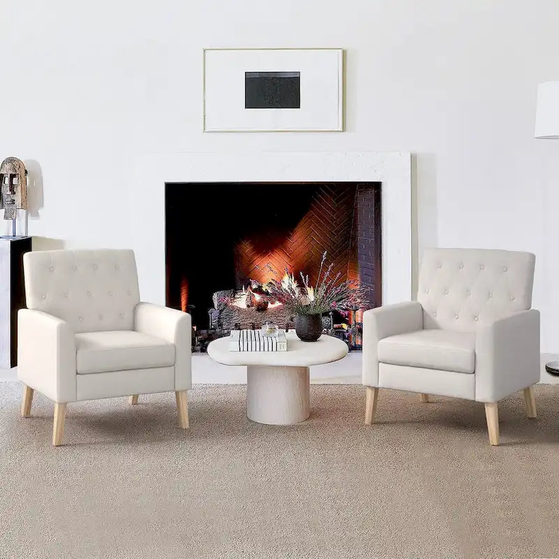 Linen Accent Chair Comfy Living Room Chair with Arms Upholstered Button Tufted Armchair Modern Arm Chairs Set Of 2