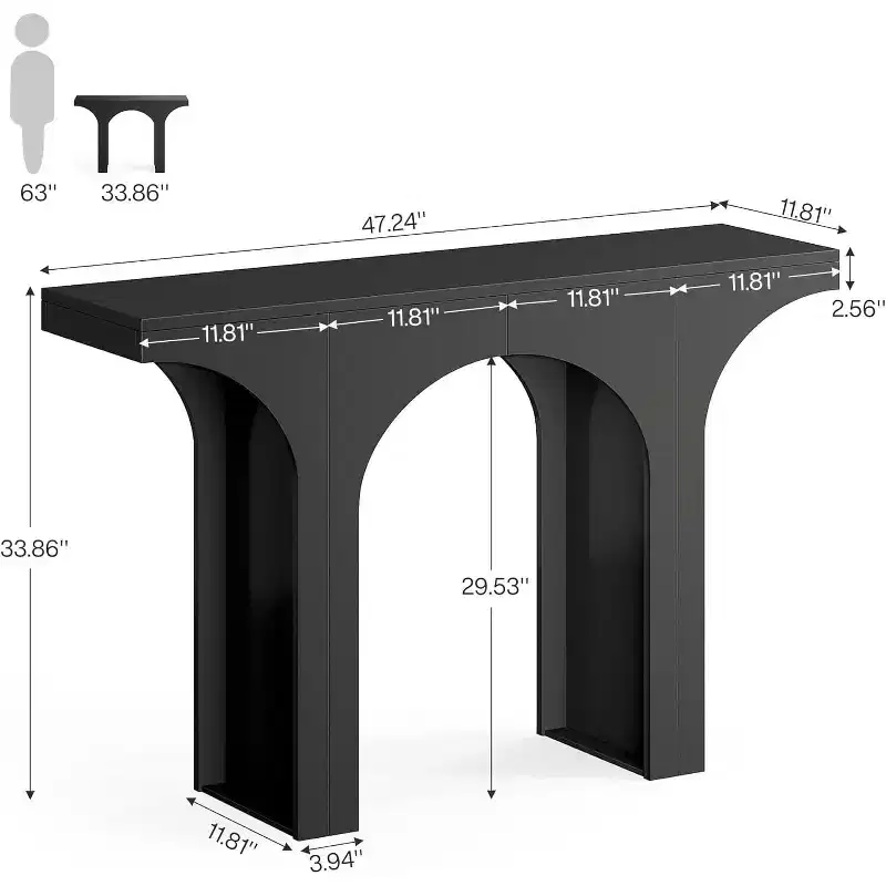 Lantine 47-Inch Modern Black Console Table with Arched Design, Ideal as Narrow Sofa/Entryway/Foyer Accent Table for Hallway, Living Room