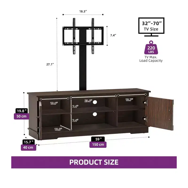 Farmhouse TV Stand with Mount for 70 inch TV Entertainment Center, Media Console with Height Adjustable Mount for Living Room