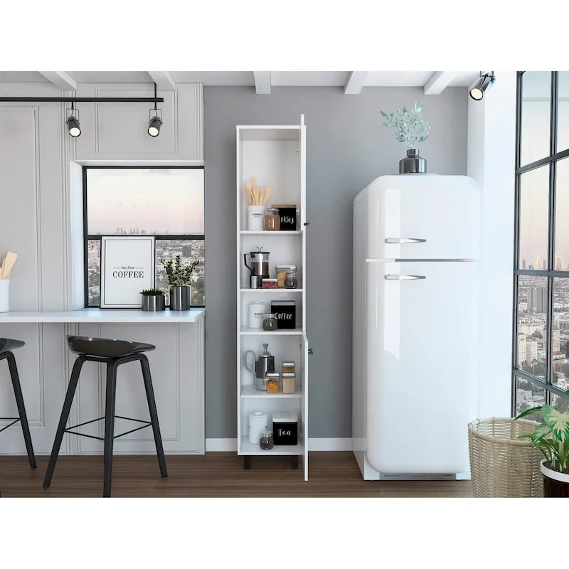 Pantry with 2 Cabinets and 2 Open Shelves, Aluminum Handles and Hinges - N/A