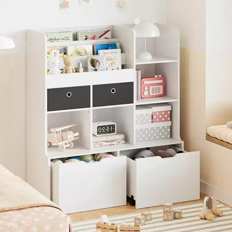 Acekool Kids Bookshelf with Drawers, 47.8 Toy Storage Organizer, Modern Bookcase with Cubbies and Cabinet for Playroom, Nursery, Kids Room
