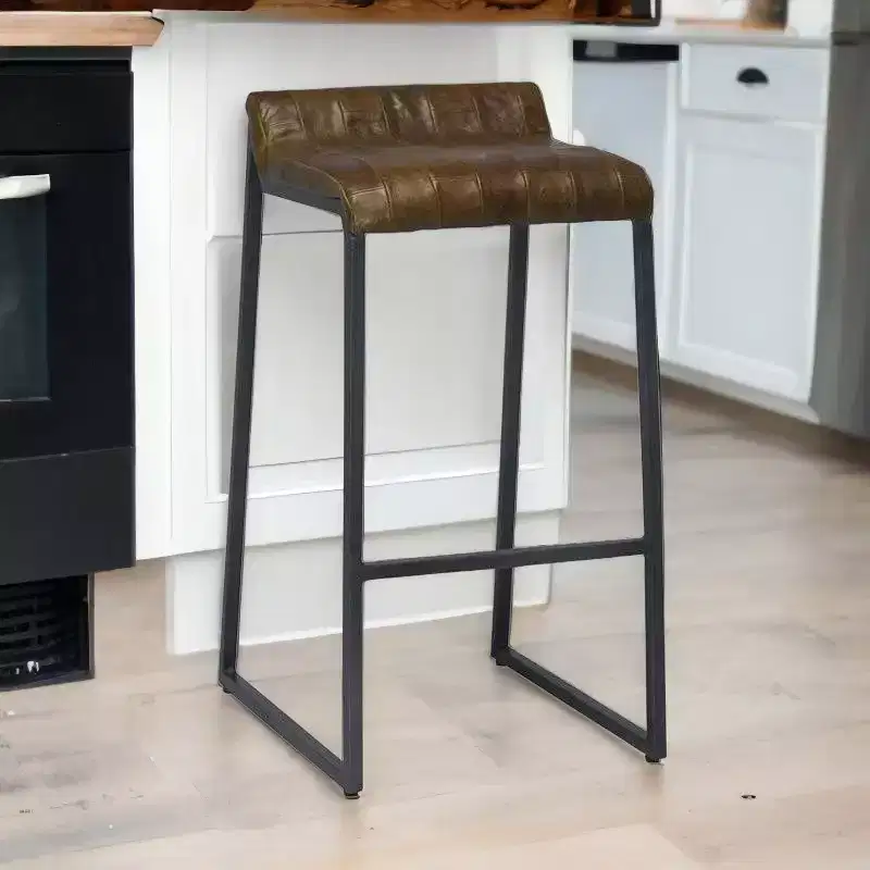 HomeRoots 27  Brown And Black Iron Backless Counter Height Bar Chair