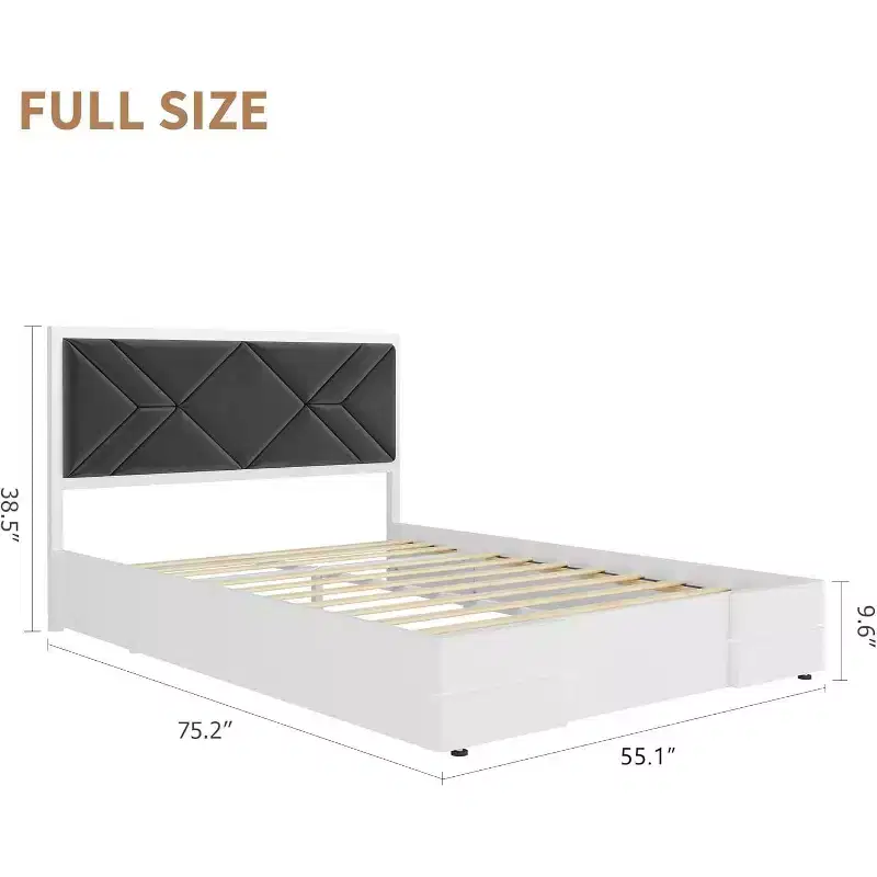 Acekool Modern Tufted Upholstered Bed Frame, White Platform Bed with Headboard for Bedroom or Apartment