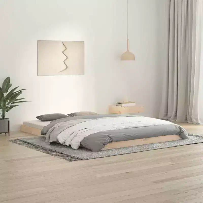 vidaXL Floor Bed Frame Natural 213.5 x 104 x 9 cm Solid Pine Wood