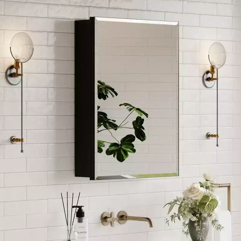 Belle Bathroom Medicine Cabinet with Beveled Mirror, Recessed or Wall Mount, Adjustable Tempered Glass Shelves