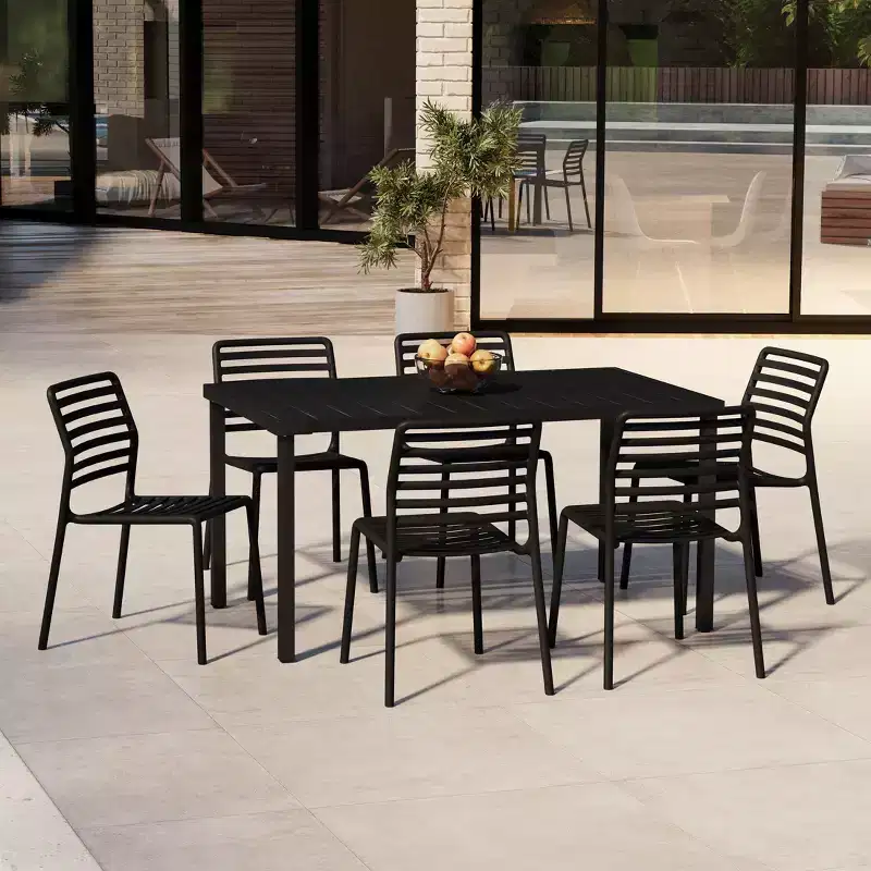 WestinTrends Playa 7-Piece Metal Rectangular Patio Dining Table Set With Stackable Plastic Dining Chairs For 6