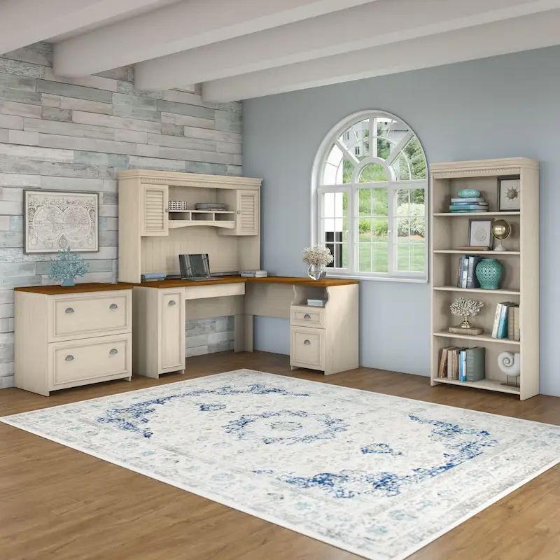 Fairview 60W Desk with Hutch, Cabinet and Bookcase by Bush Furniture