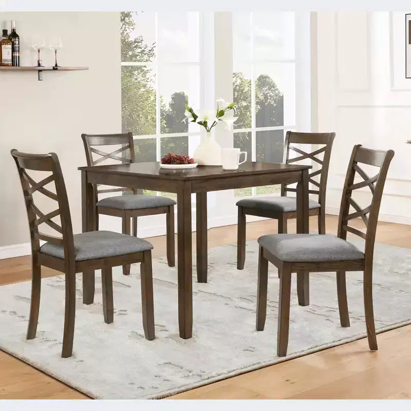 MAYEERTY 5-Piece Elegant Modern Dining Set, Wooden Table with 4 Chairs for 4, Walnut