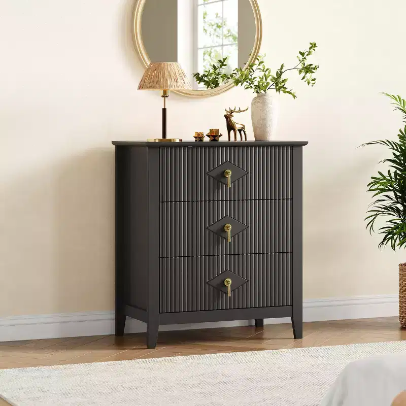 GustoWave Dresser for Bedroom with 3 Drawers, 28 Wide Modern Chest of Drawers with Metal Handle,Wood Drawer Organizer for Bedroom, Living Room