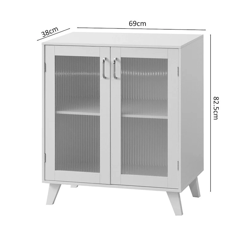 Modern Wood Bathroom Cabinet with 2 Glass Doors and Adjustable Shelf