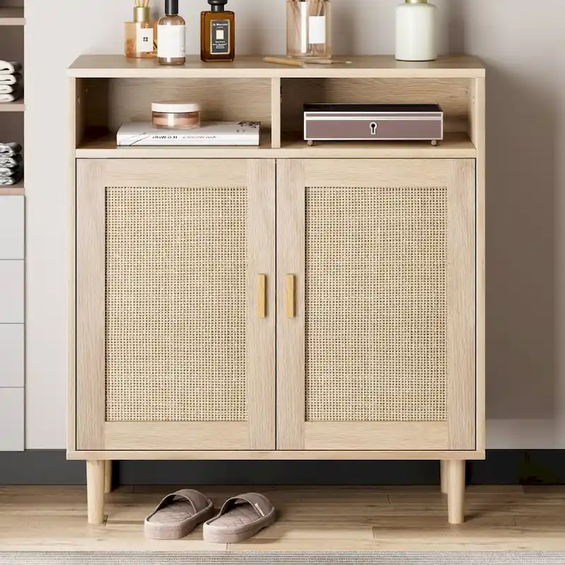 Rattan Sideboard Buffet Cabinet with Shelf