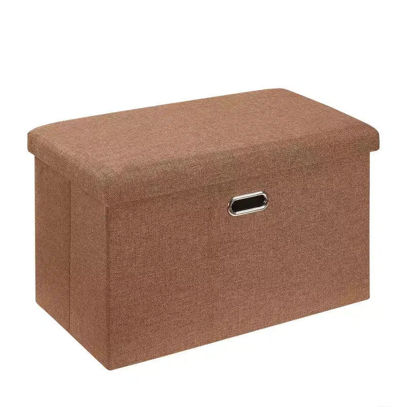Folding Storage Ottoman Bench, End of Bed Linen Fabric Foot Rest Stool with Padded Seat, Large Footstool for Bedroom or Living Room