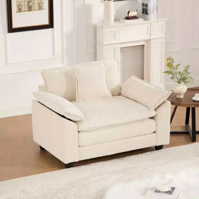 CLIHOME Cloud Sofa Single Seat, Modern Sectional Couch, Comfy Double Layer Upholstered Seat Cushion, Breathable Chenille Fabric
