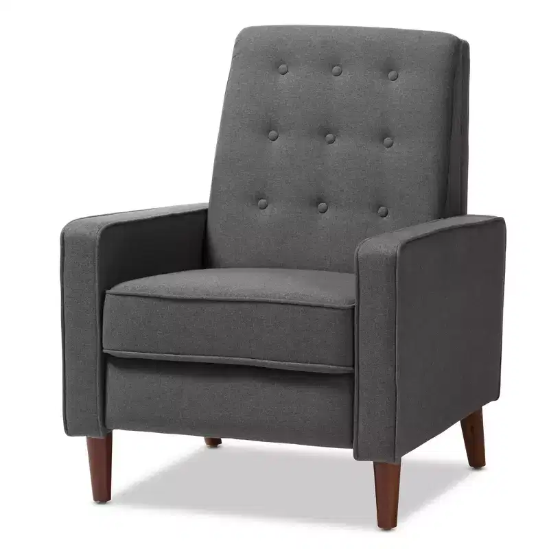 Mid-Century Modern Fabric Lounge Chair with Button-Tufting & Walnut Legs