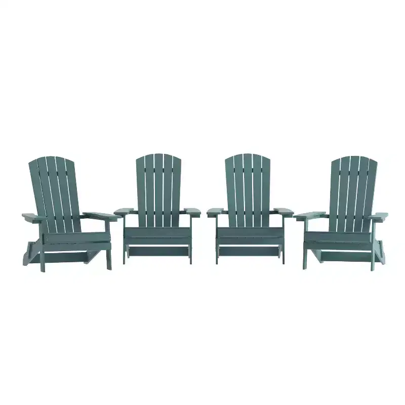 Merrick Lane Set of 4 Poly Resin Folding Adirondack Lounge Chair - All-Weather Indoor/Outdoor Patio Chair