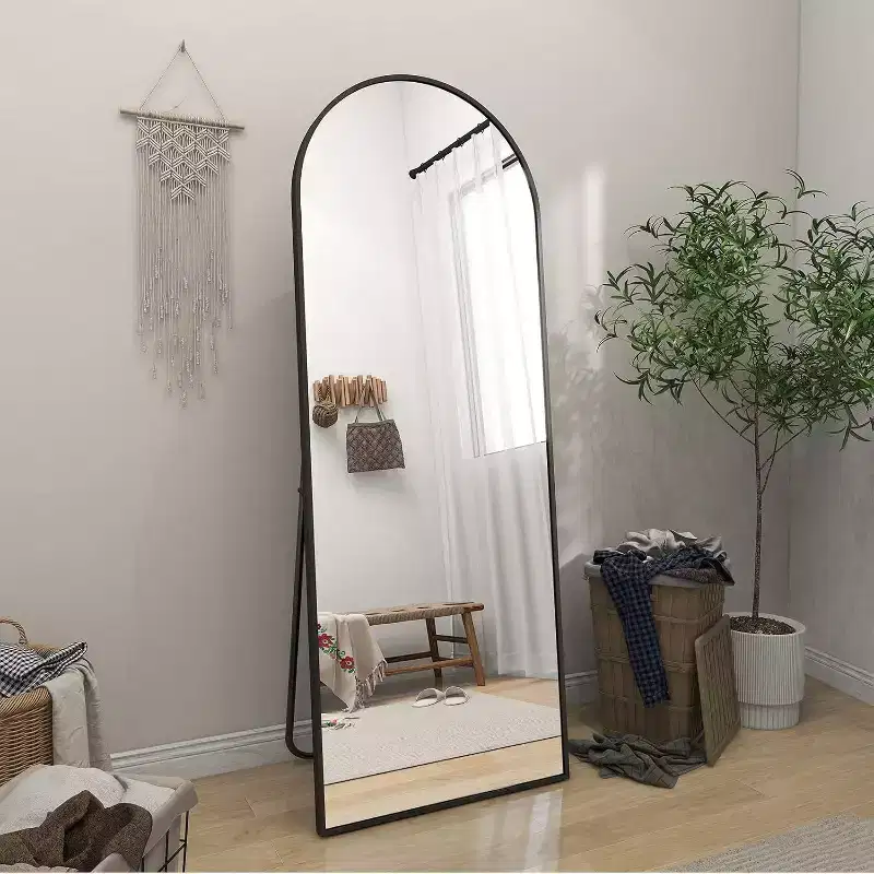 64x21 Full Length Mirror, Wall Mirrors Hanging or Leaning Arched-Top Full Body Mirror with Stand for Bedroom, Dressing Room, Black