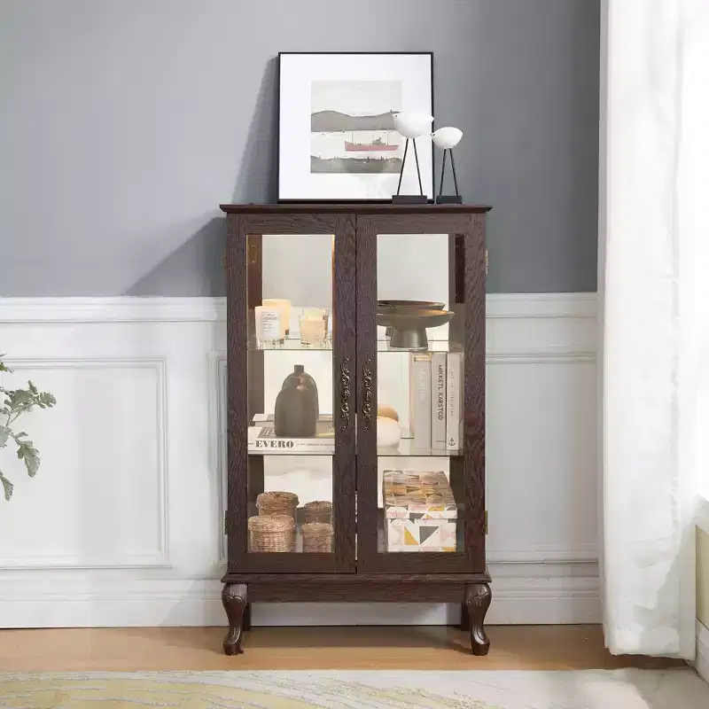 Curio Cabinet, Display Cabinet with 2 Tempered Glass Doors and Adjustable Shelves, Storage Cabinet for Living Room, Bedroom