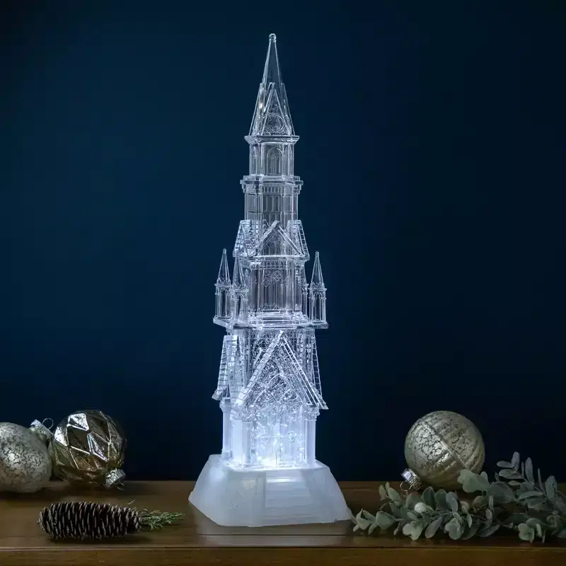 LED Lighted Castle Acrylic Christmas Decoration - 17.5