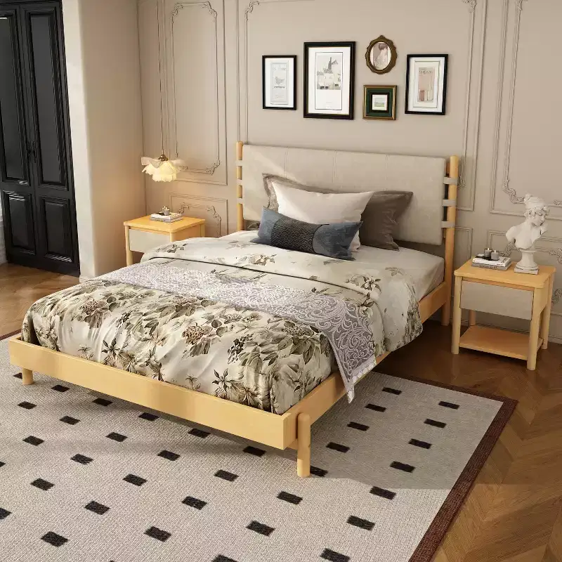 Queen/King Bed Frame Set with 2 Nightstands, Wood Platform Bed with Headboard & Matching Bedside Tables - ModernLuxe