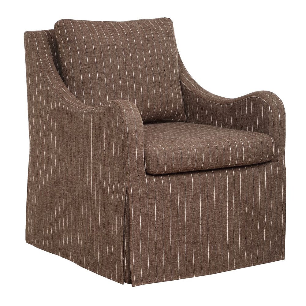 Linen Blend Pinstripe Teak Brown Scooped Arm Swivel Chair