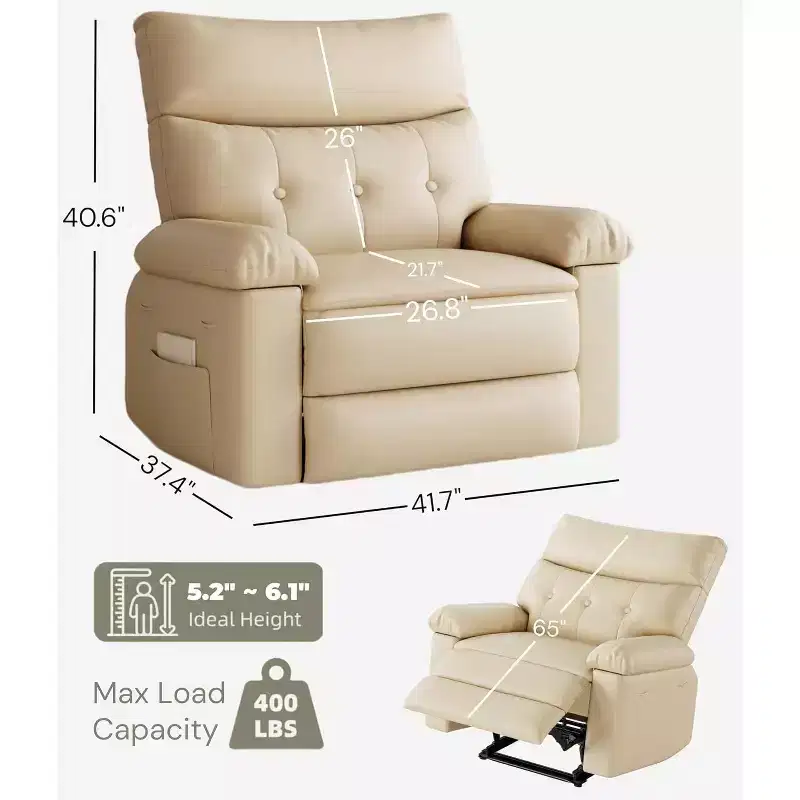 27 Oversized Manual Recliner Chair, Classic Leather Recliner with Lumbar & Arm Support, Home Theater Seating for Living Room & Bedroom