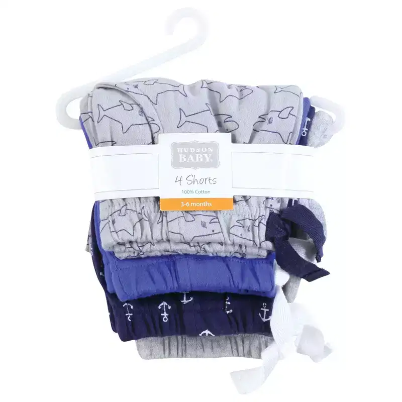 Hudson Baby Infant Boys Shorts Bottoms 4-Pack, Sharks And Anchors