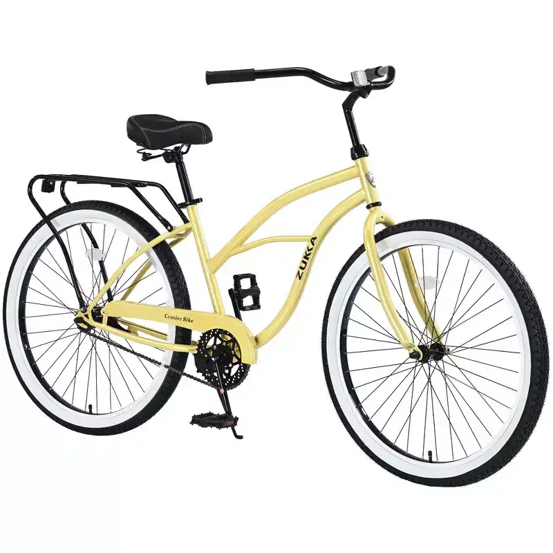 NAYSAYE Bicycle Single Speed 26 Inch Beach Cruiser Bike Steel Frame for Women for Relaxed Rides, Yellow, 69.29*25.98*39.37