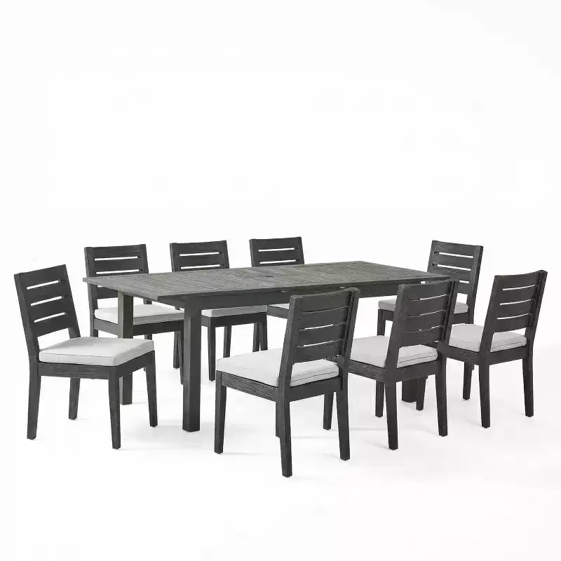 Christopher Knight Home Rani Modern 9 Piece Acacia Dining Set with Expandable Slatted Table and Cushions