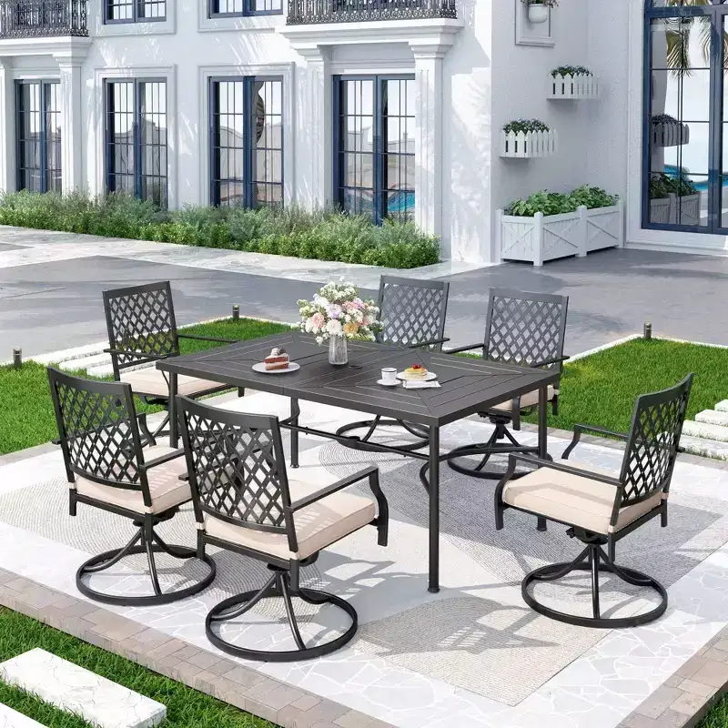 7pc Patio Dining Set with Rectangle Table with 1.57" Umbrella Hole & Padded Cushioned 360 Swivel Arm Chairs - Captiva Designs