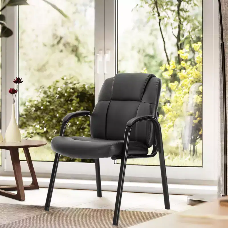 A PU Leather Conference Room Reception Chairs with Padded Arms,No Wheels Executive Office Chair