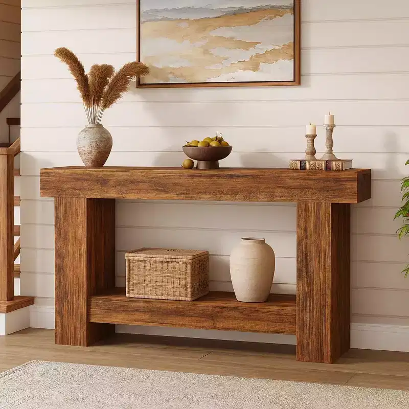 63 in Long Console Table for Entryway, Wood Farmhouse Console Table for Living Room, 2-Tier Large Sofa Table with Storage, Wooden Table for Entrance