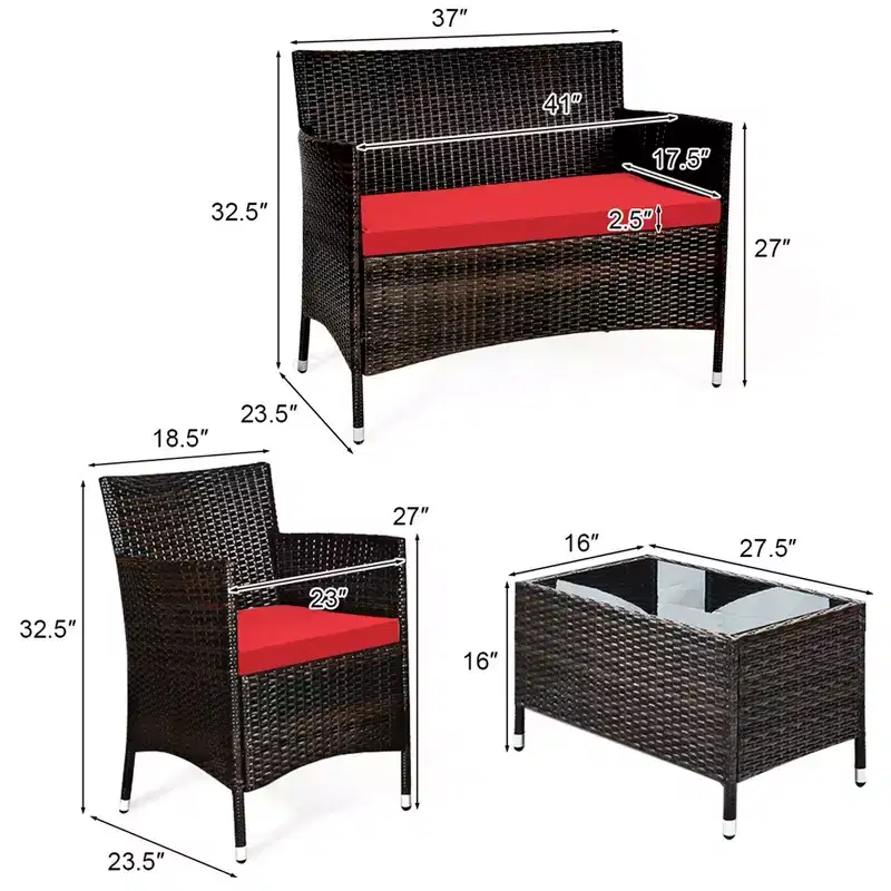 Costway 8PCS Rattan Patio Furniture Set Cushioned Sofa Chair