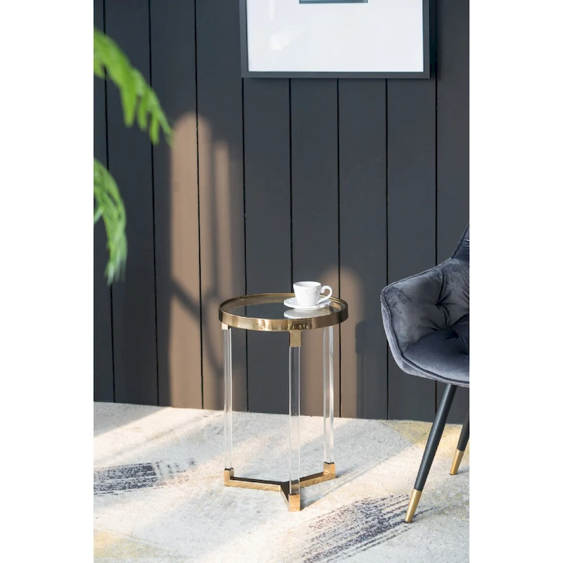 Verrill Acrylic and Iron Round Tables - Set of 2 - Gold Frame - Clear Top