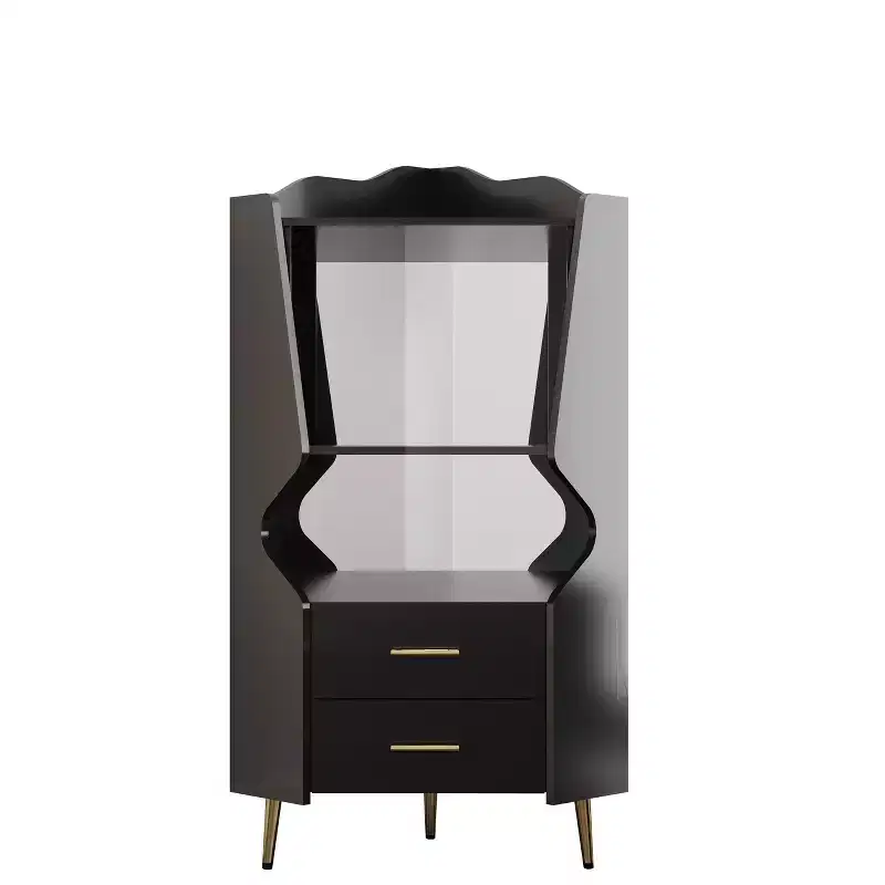 Homy Casa Modern Corner Bar Cabinet with Shelves and Drawers, for Dining or Living Room, Black