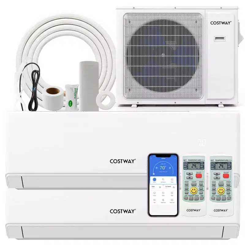 Costway 18k BTU 2 Zone Mini Split Air Conditioner 22 SEER2 208-230V Wifi Enabled
