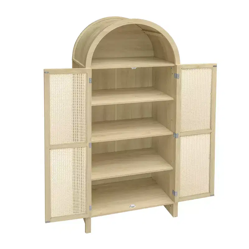 Vatros 71 Arched Kitchen Pantry Cabinet with Rattan Doors
